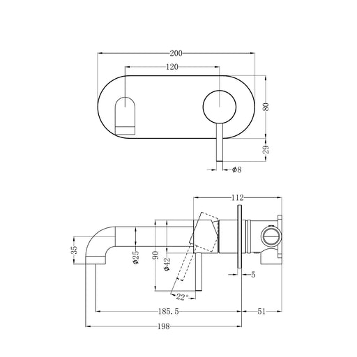 Nero Zen SS316L Wall Basin/Bath Mixer 185mm Spout Brushed Nickel
