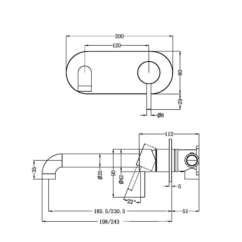 Nero Zen SS316L Wall Basin/Bath Mixer