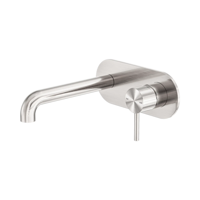 Nero Zen SS316L Wall Basin/Bath Mixer 185mm Spout Brushed Nickel
