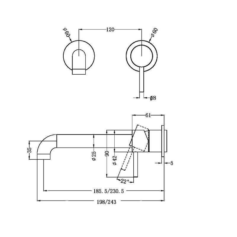 Nero Zen SS316L Wall Basin/Bath Mixer Separate Back Plate Spout Trim Kits