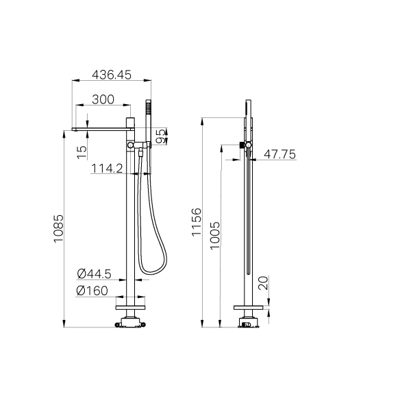 Nero Pure SS316L Freestanding Bath Mixer With Outdoor Shower Hose