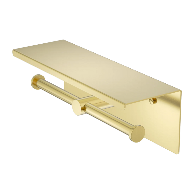 Nero Mecca Double Toilet Roll Holder With Shelf