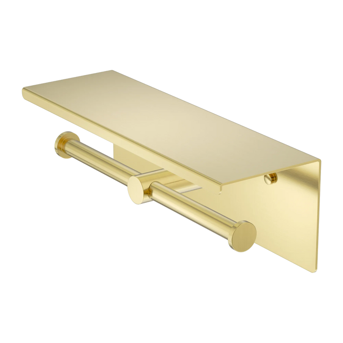 Nero Mecca Double Toilet Roll Holder With Shelf