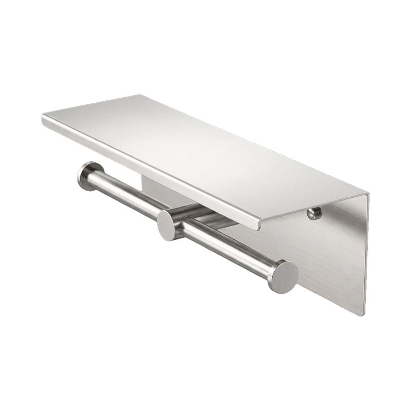 Nero Mecca Double Toilet Roll Holder With Shelf