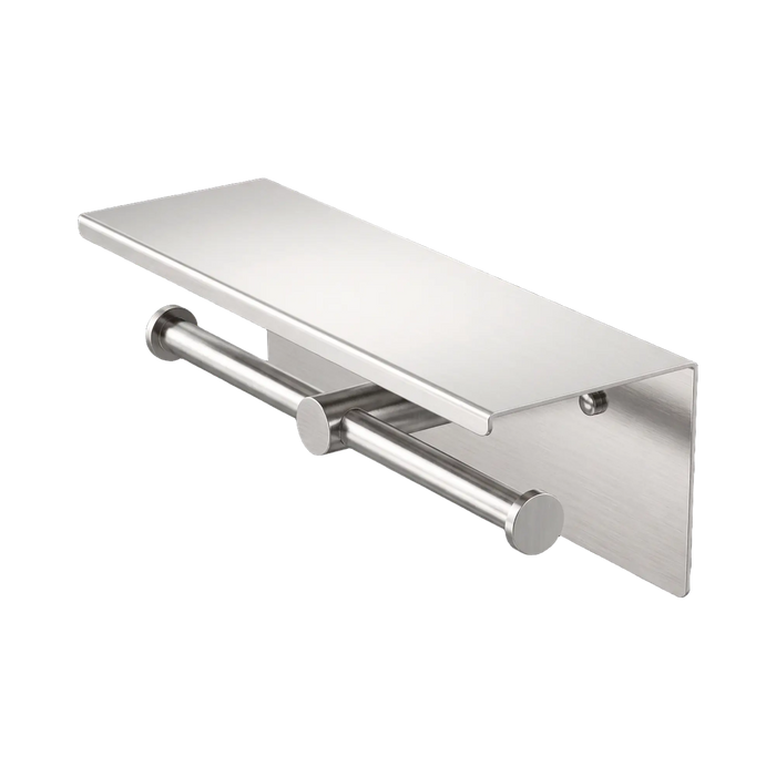 Nero Mecca Double Toilet Roll Holder With Shelf