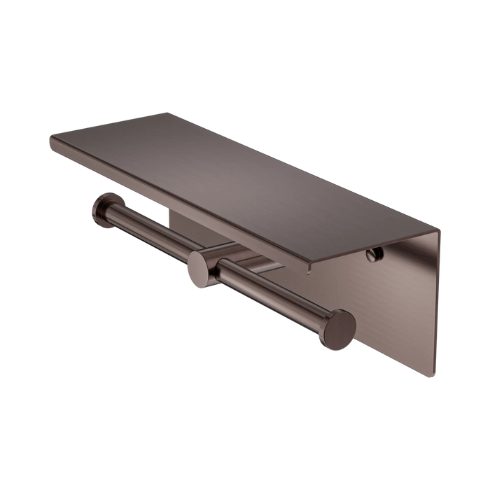 Nero Mecca Double Toilet Roll Holder With Shelf