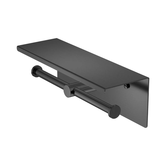 Nero Mecca Double Toilet Roll Holder With Shelf