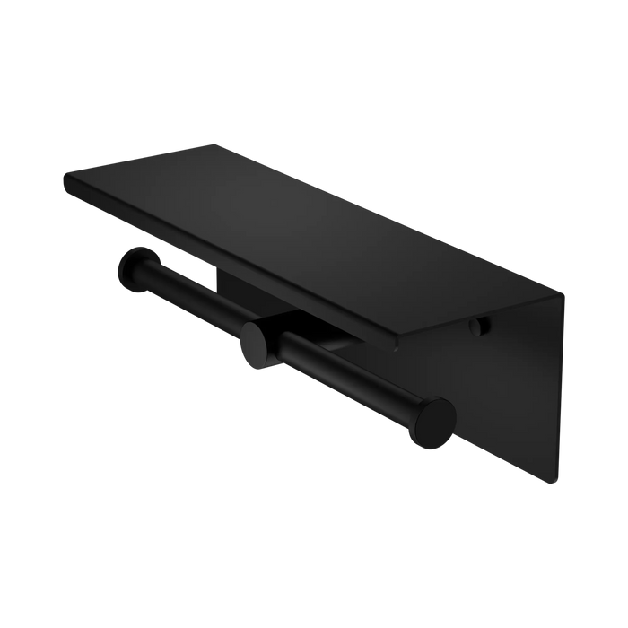 Nero Mecca Double Toilet Roll Holder With Shelf