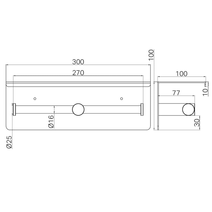 Nero Mecca Double Toilet Roll Holder With Shelf