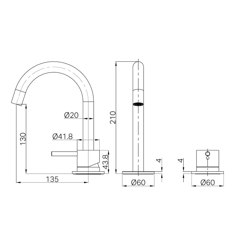 Nero  Mecca Hob Basin Mixer Set Arc Spout