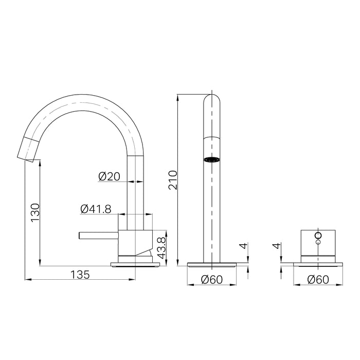 Nero  Mecca Hob Basin Mixer Set Arc Spout