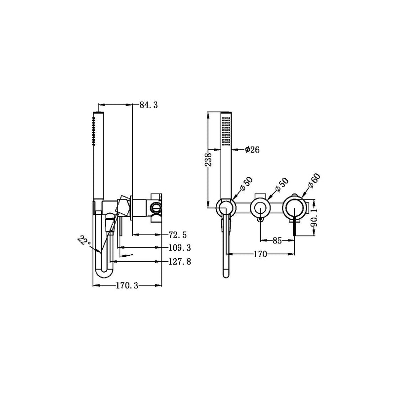 Nero Mecca Shower Mixer Divertor System Separate Back Plate