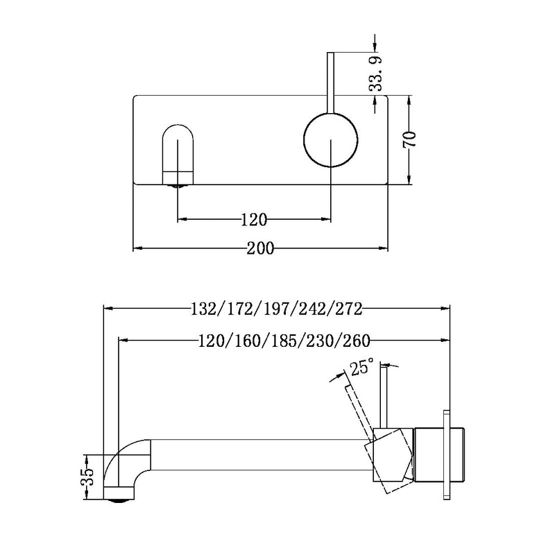 Nero Mecca Wall Basin/bath Mixer Handle Up