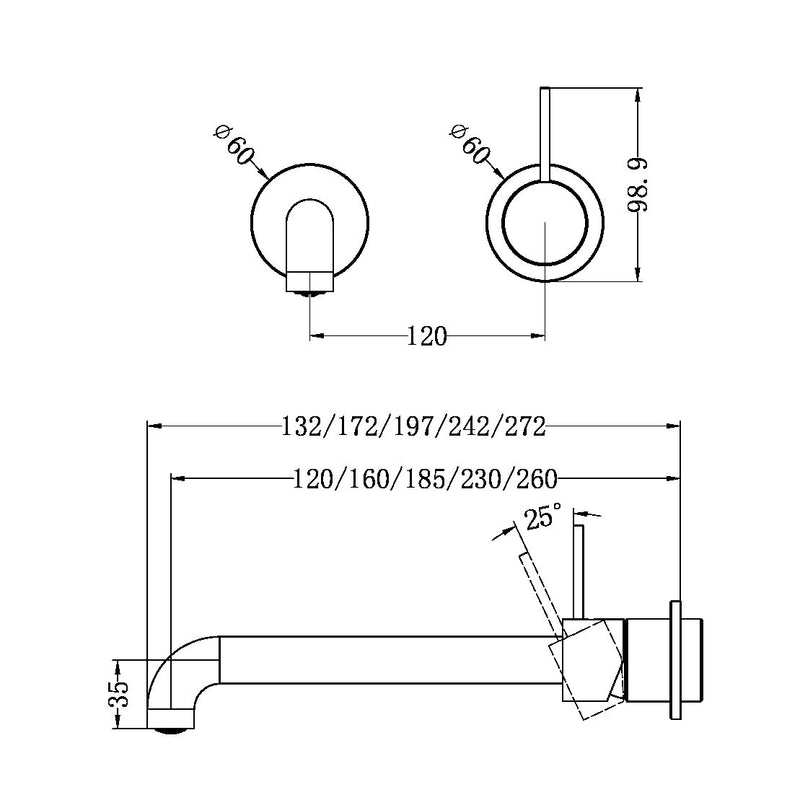 Nero Mecca Wall Basin/bath Mixer Separate Back Plate Handle Up