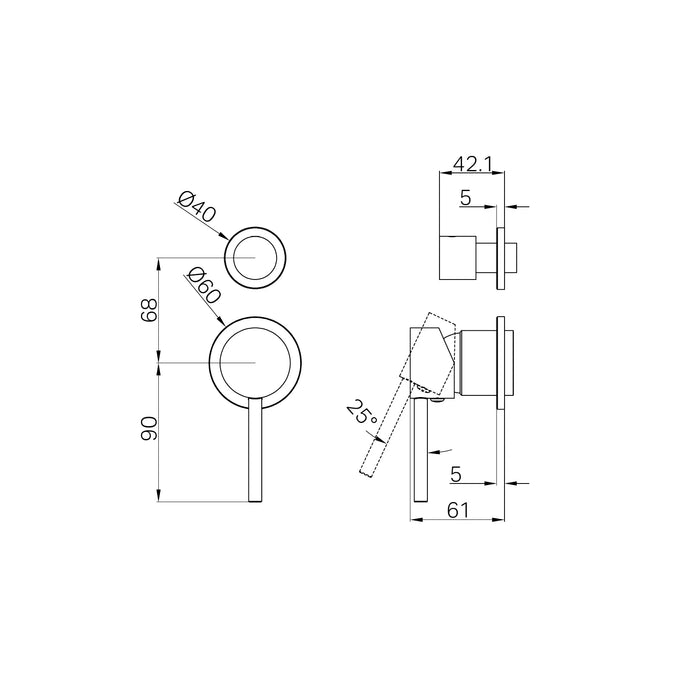 Nero Dolce Shower Mixer With Diverter Separate Back Plate Trim Kits