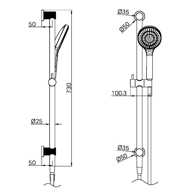 Nero Opal Shower Rail with Air Shower