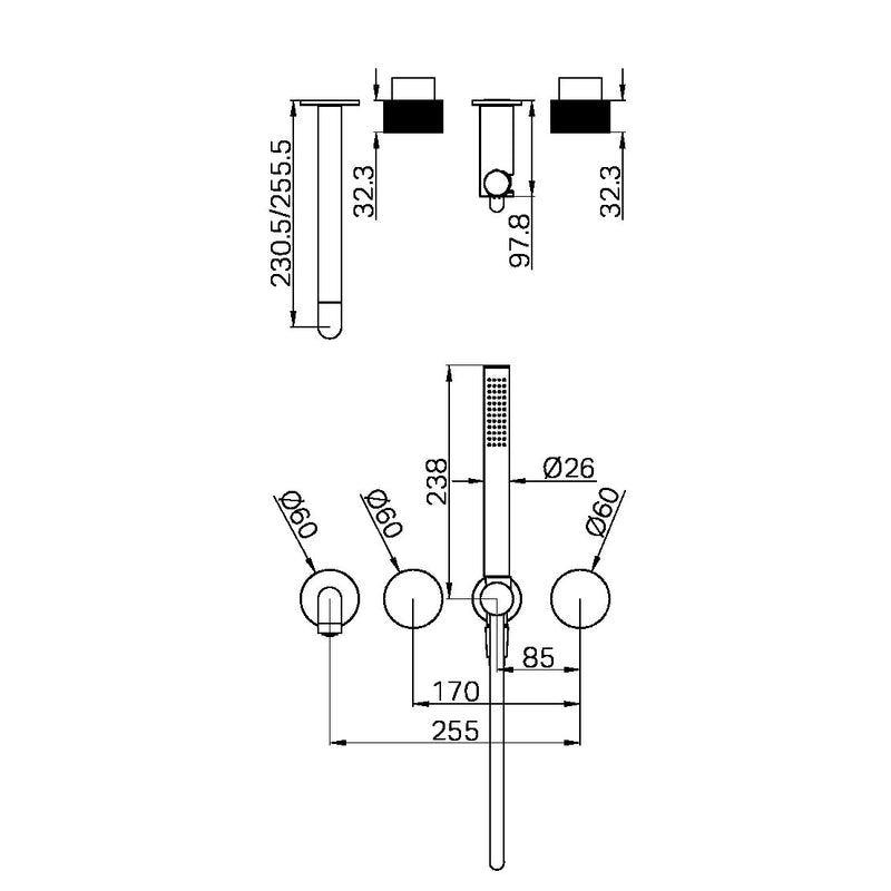 Nero Opal Progressive Shower System Separate Plate with Spout Trim Kits
