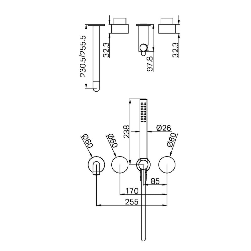 Nero Kara Progressive Shower System Separate Plate with Spout Trim Kits