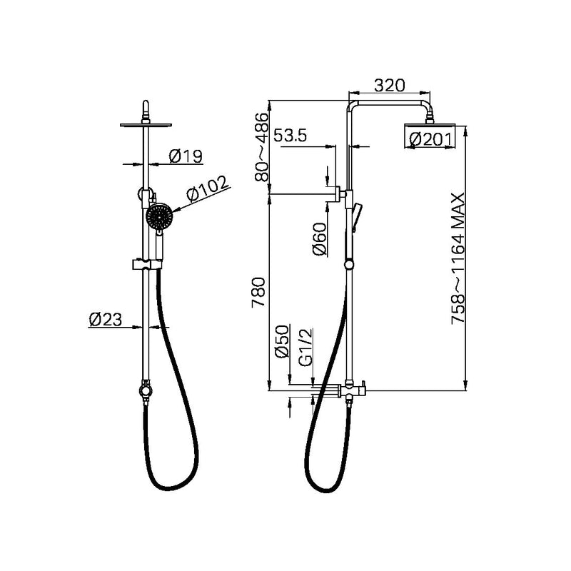 Nero Dolce Round Twin Shower Bottom Inlet Chrome