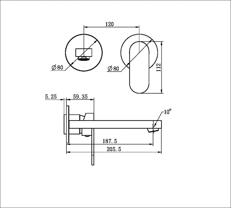 Nero Ecco Wall Basin/bath Mixer Separate Back Plate