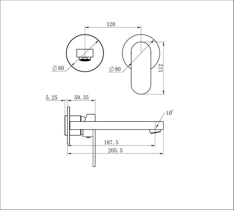 Nero Ecco Wall Basin/Bath Mixer Separate Back Plate