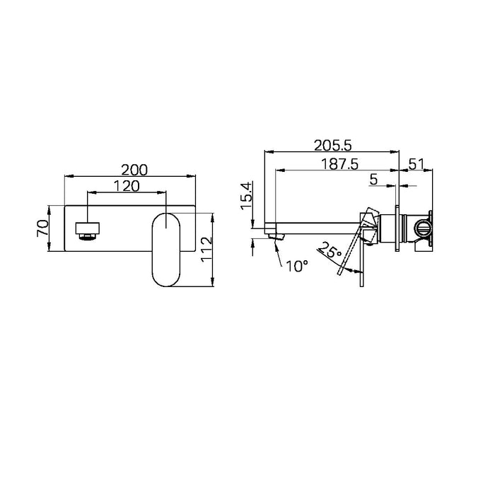 Nero Ecco Wall Basin/Bath Mixer