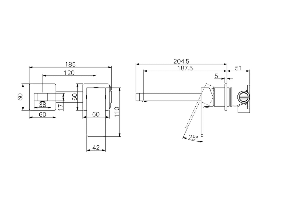 Nero Celia Wall Basin/Bath Mixer Separate Back Plate