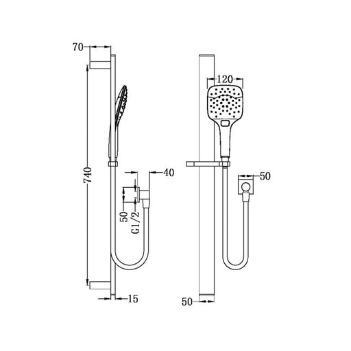 Nero Rain Square 3 Function Shower Rail Chrome