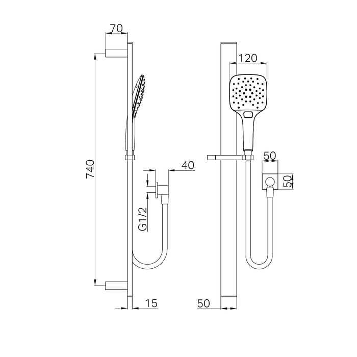 Nero Rain Square 3 Function Shower Rail