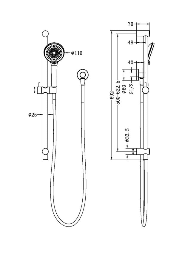 Nero Round Metal Project Rail Shower