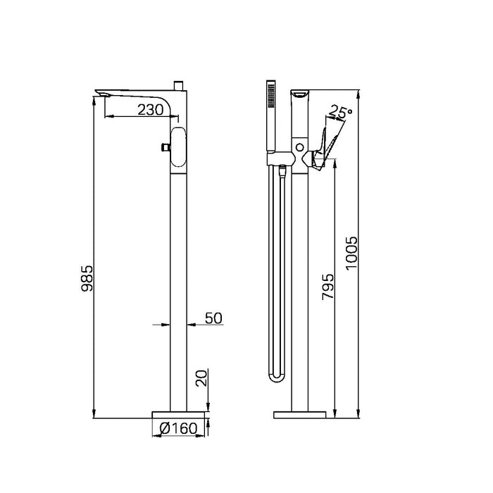 Nero Bianca Freestanding Bath Mixer with Hand Shower