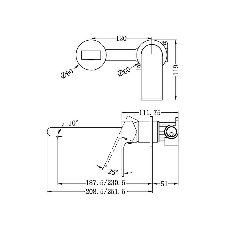 Nero Bianca Wall Basin/Bath Mixer Separate Back Plate