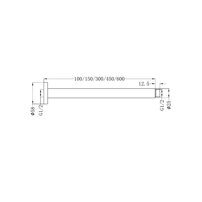 Nero Round Ceiling Arm 600mm Length