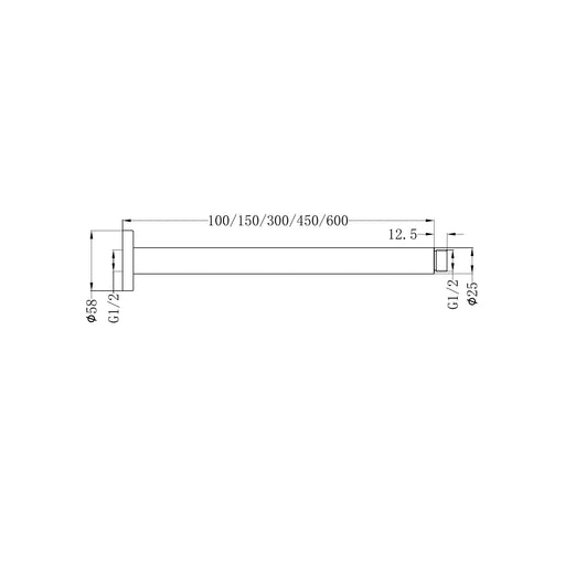 Nero Round Ceiling Arm 600mm Length