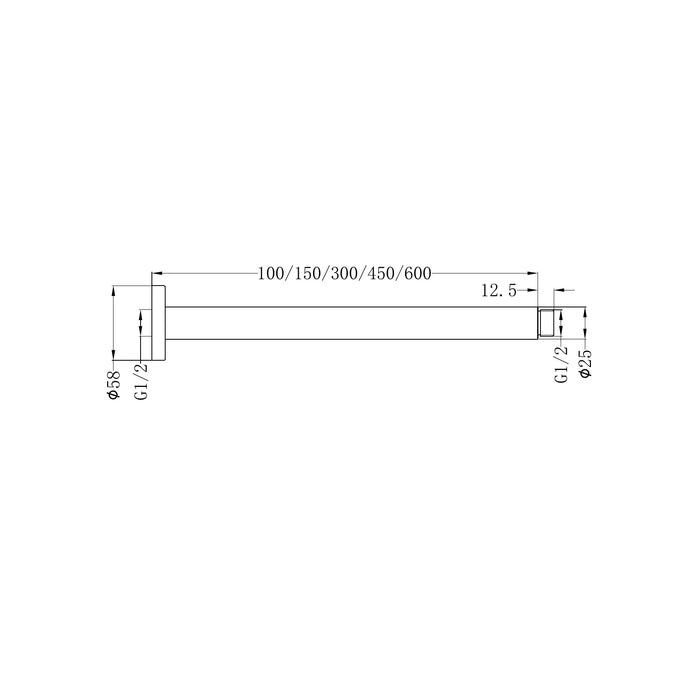 Nero Round Ceiling Arm 600mm Length
