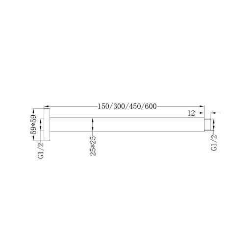 Nero Square Ceiling Arm 600mm Length