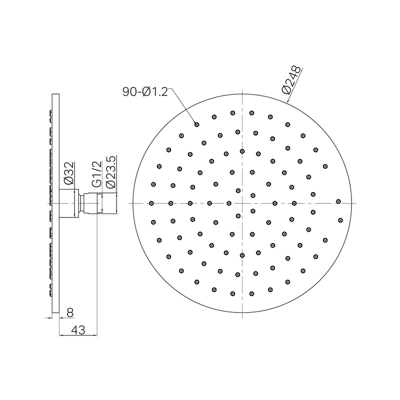 Nero 250mm Round Metal Shower Head II