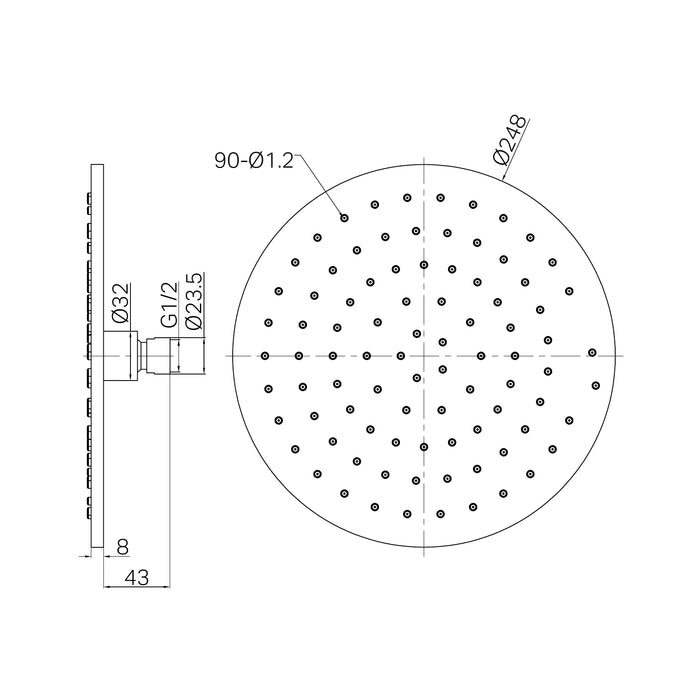 Nero 250mm Round Metal Shower Head II