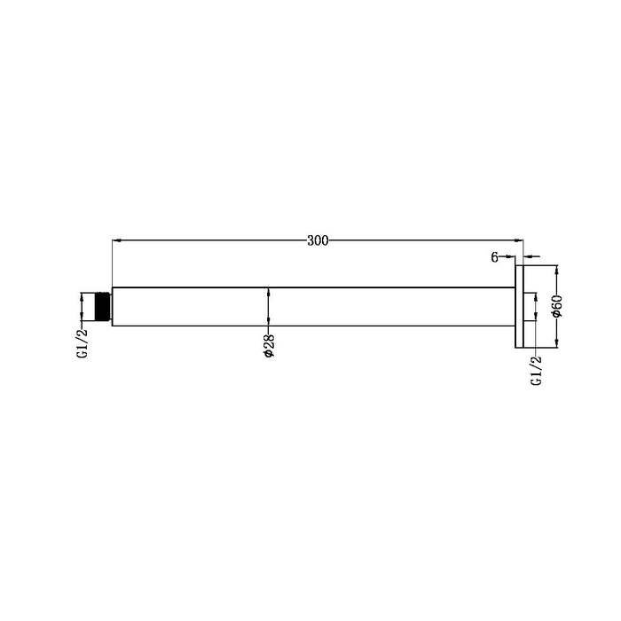 Nero Zen SS316L Round Ceiling Arm 300mm Length