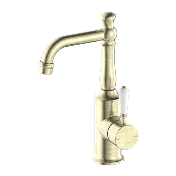 Nero York Basin Mixer with White Porcelain Lever
