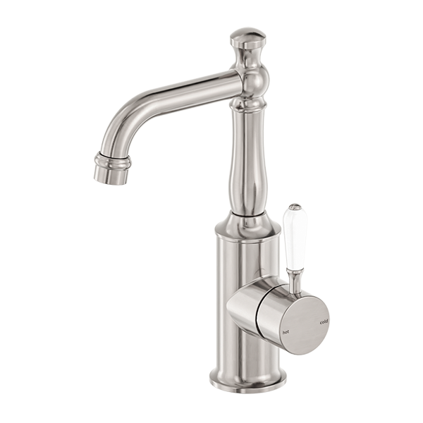 Nero York Basin Mixer with White Porcelain Lever
