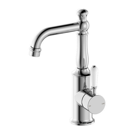 Nero York Basin Mixer with White Porcelain Lever