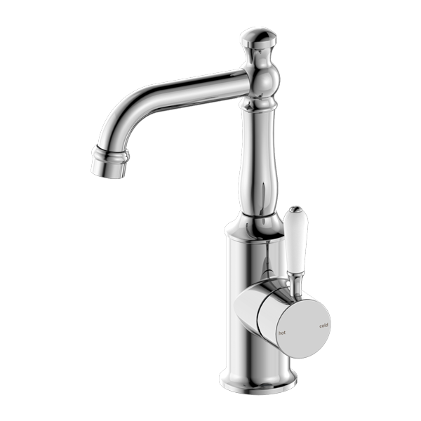 Nero York Basin Mixer with White Porcelain Lever
