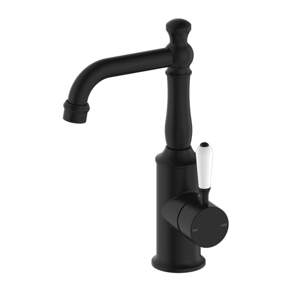 Nero York Basin Mixer with White Porcelain Lever