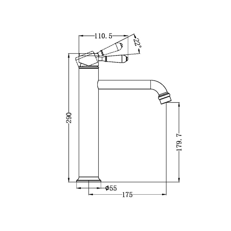 Nero York Straight Tall Basin Mixer with Metal Lever