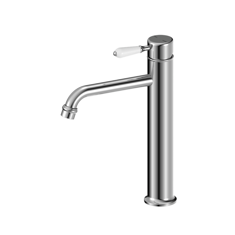 Nero York Straight Tall Basin Mixer with White Porcelain Lever