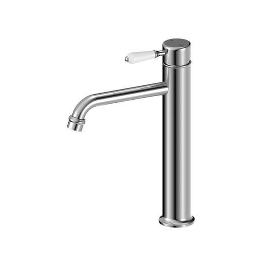 Nero York Straight Tall Basin Mixer with White Porcelain Lever