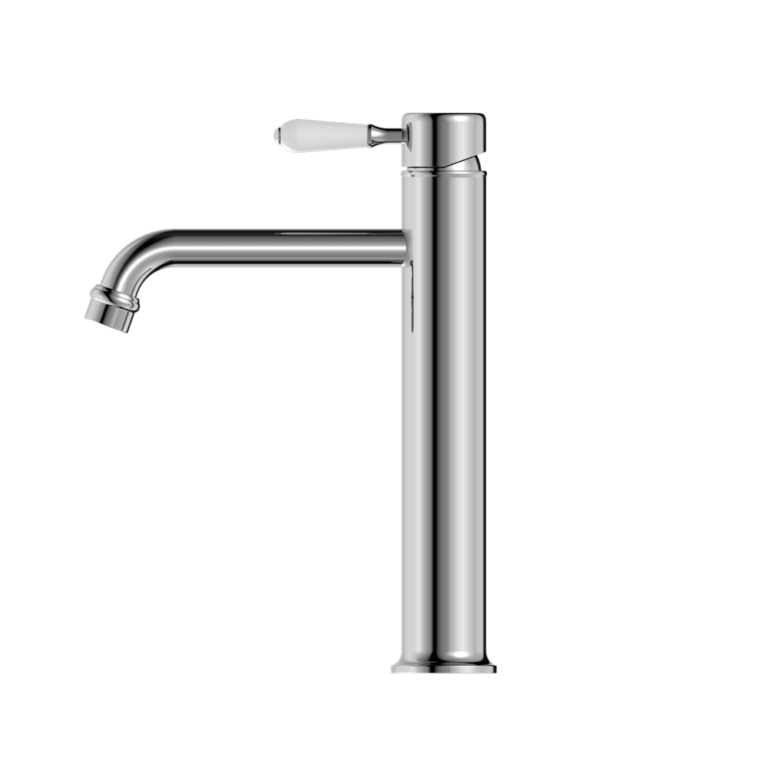 Nero York Straight Tall Basin Mixer with White Porcelain Lever