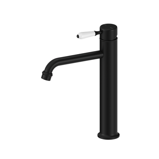 Nero York Straight Tall Basin Mixer with White Porcelain Lever