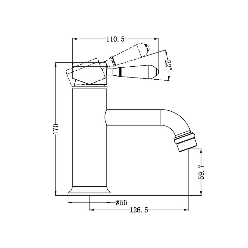 Nero York Straight Basin Mixer with White Porcelain Lever